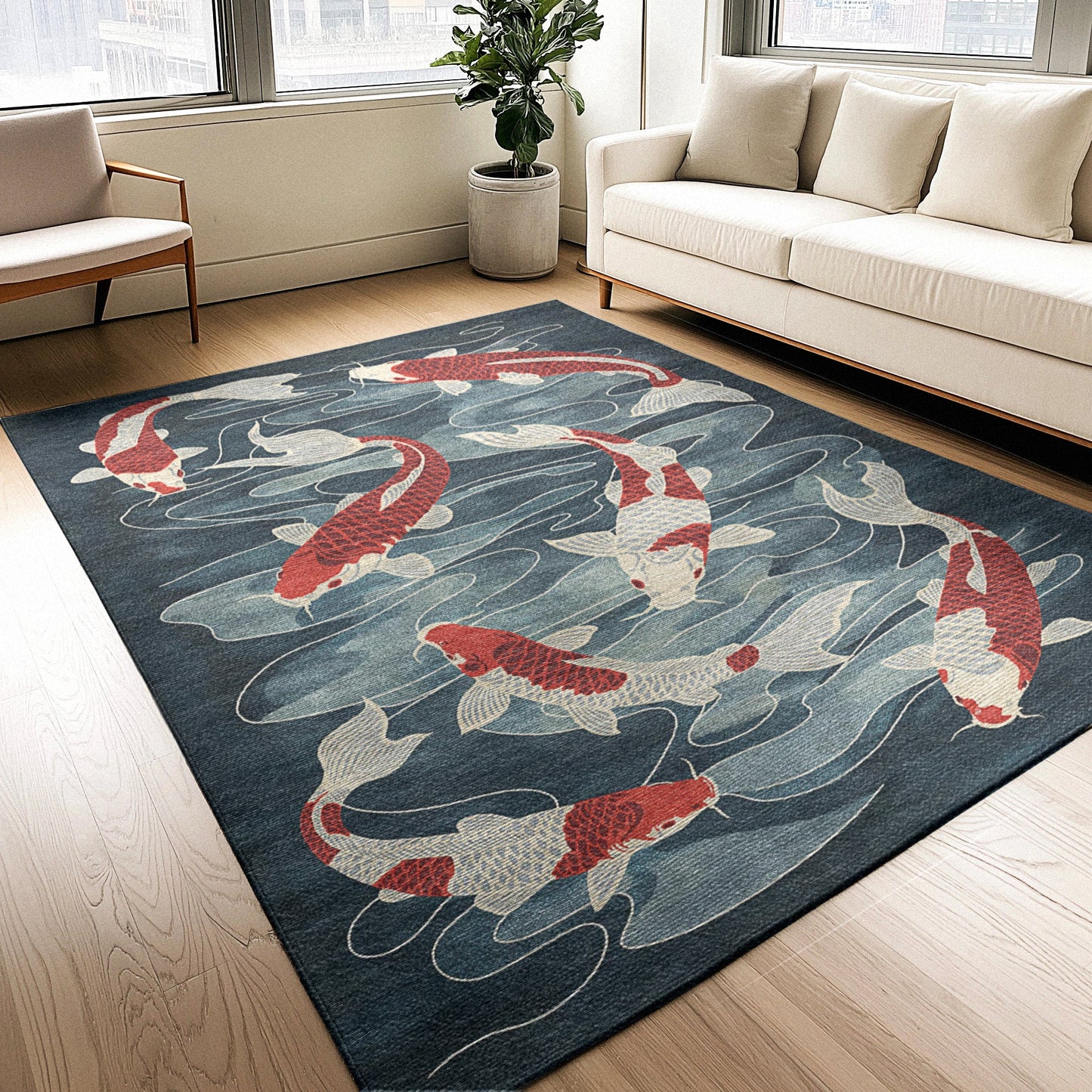 Koi Pond Blue Area Rug