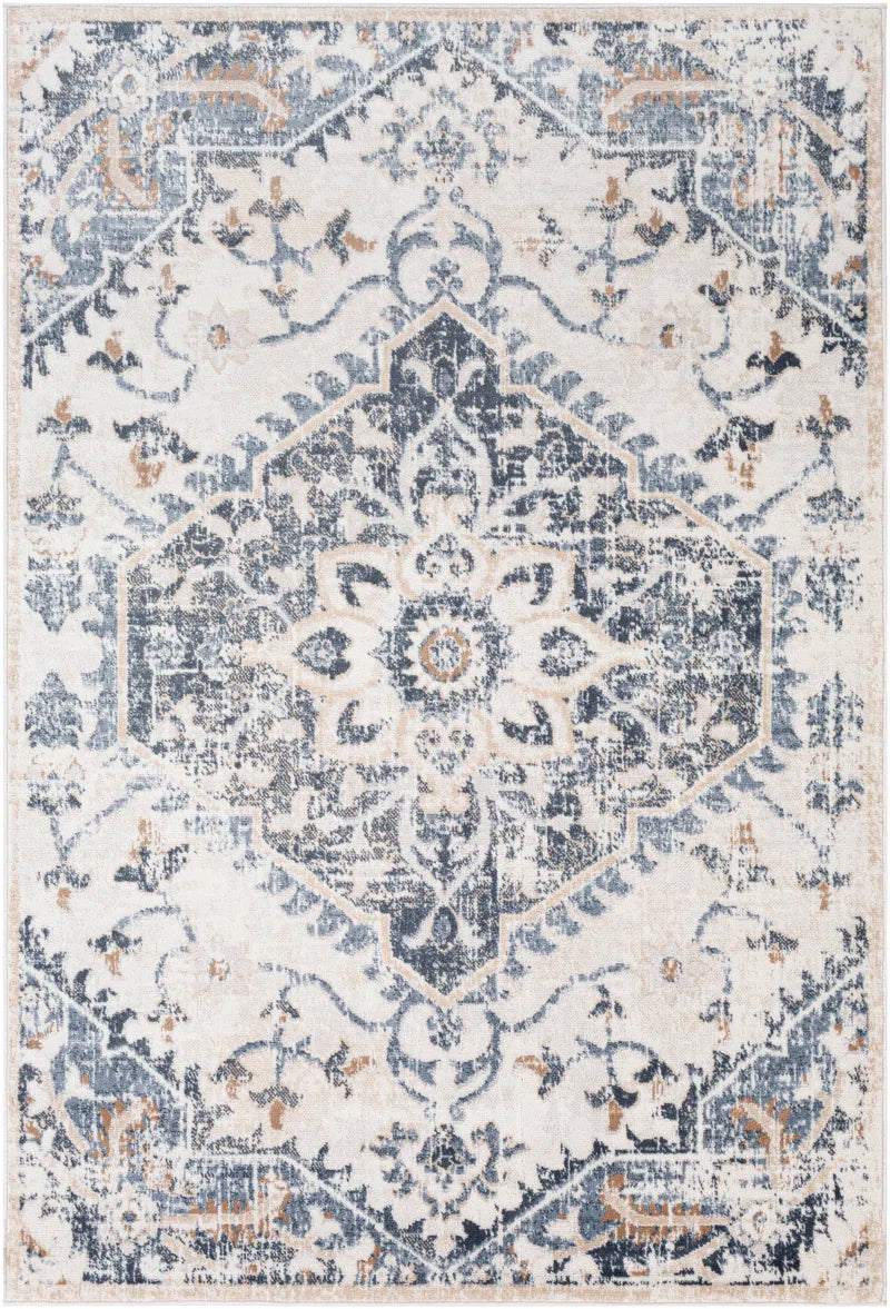 Gittens Oriental Denim/Cream/Camel Area Rug