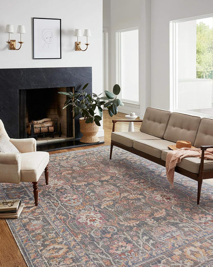 Chris Loves Julia Rosemarie 6'-3" X 9' Area Rug in Stone/Multi - Classic No-Shed Area Rug, Soft Living Room Rug, Antique Inspired Modern Rug for Living Area, Bedroom, Dining Room