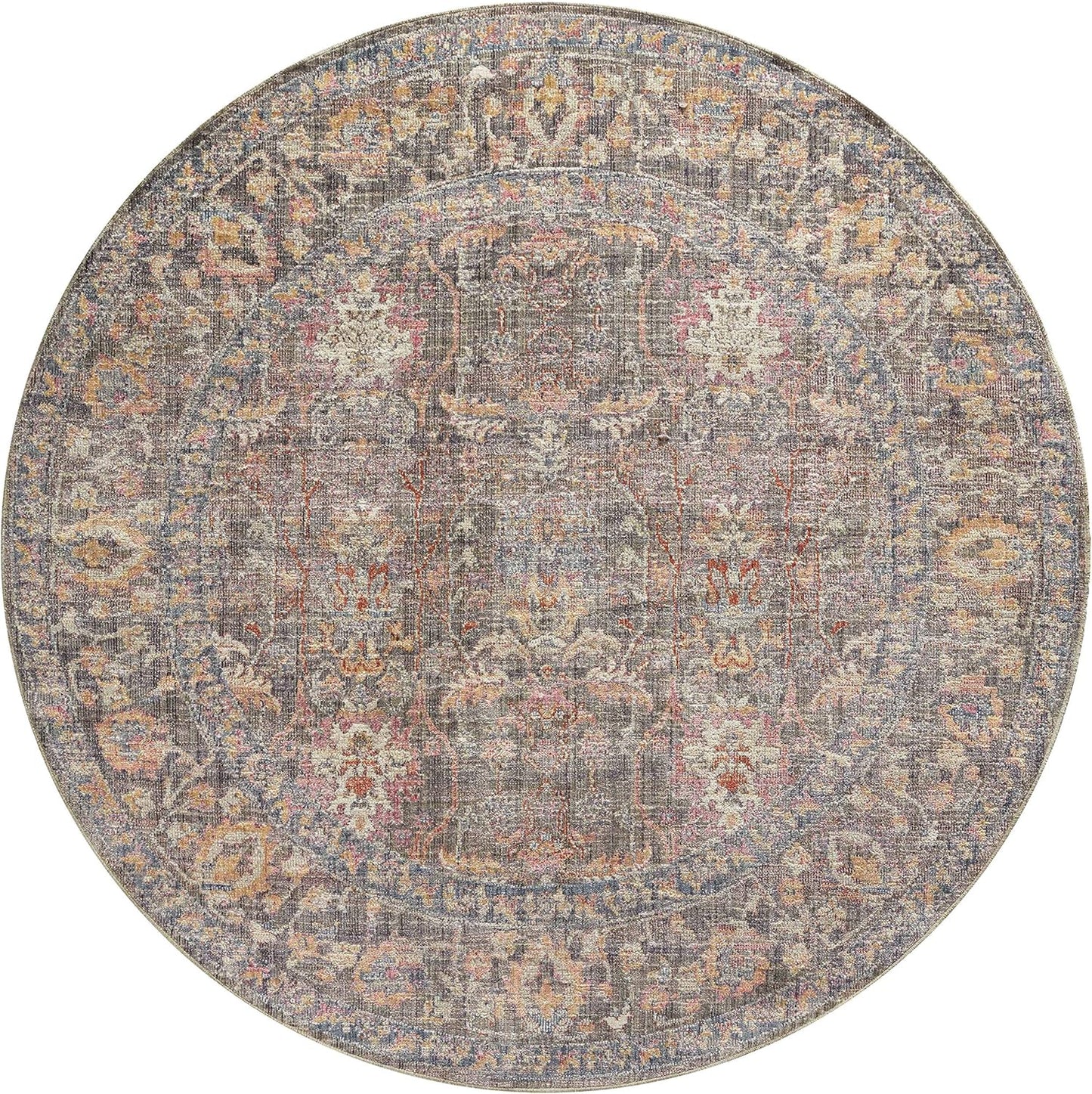 Chris Loves Julia Rosemarie 6'-3" X 9' Area Rug in Stone/Multi - Classic No-Shed Area Rug, Soft Living Room Rug, Antique Inspired Modern Rug for Living Area, Bedroom, Dining Room