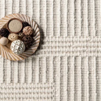 Dorene Contemporary High-Low Striped Wool Area Rug