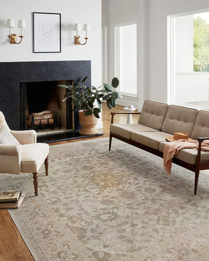 Chris Loves Julia Rosemarie 6'-3" X 9' Area Rug in Ivory/Natural - Classic No-Shed Area Rug, Soft Living Room Rug, Antique Inspired Modern Rug for Living Area, Bedroom, Dining Room