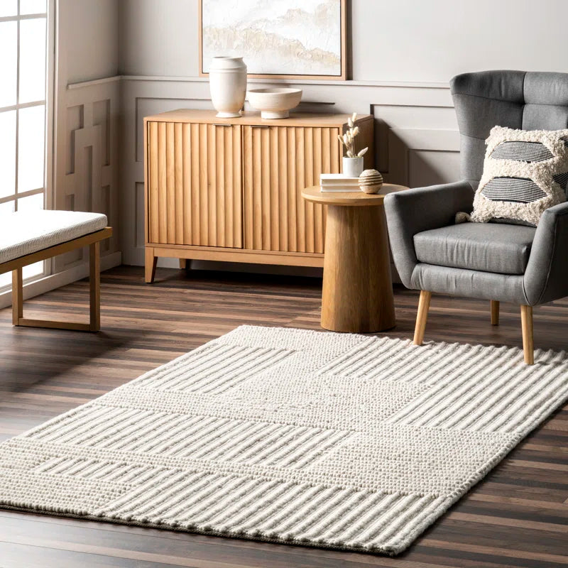 Dorene Contemporary High-Low Striped Wool Area Rug