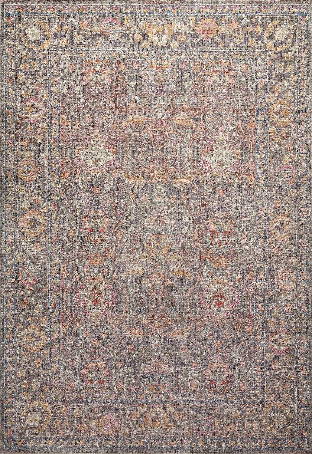 Chris Loves Julia Rosemarie 6'-3" X 9' Area Rug in Stone/Multi - Classic No-Shed Area Rug, Soft Living Room Rug, Antique Inspired Modern Rug for Living Area, Bedroom, Dining Room