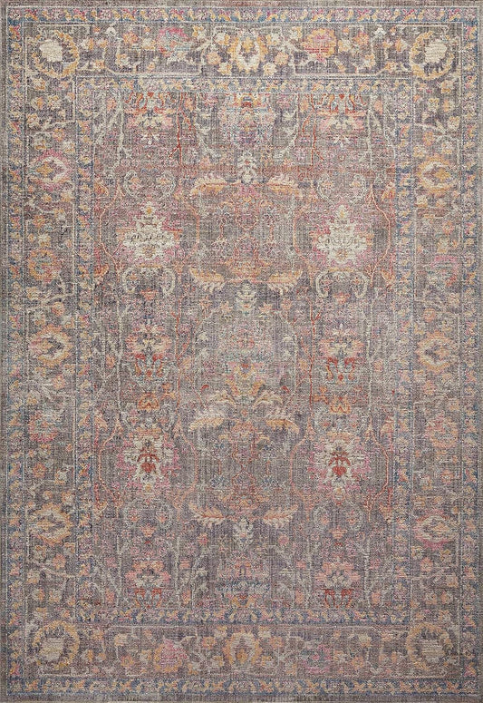 Chris Loves Julia Rosemarie 6'-3" X 9' Area Rug in Stone/Multi - Classic No-Shed Area Rug, Soft Living Room Rug, Antique Inspired Modern Rug for Living Area, Bedroom, Dining Room