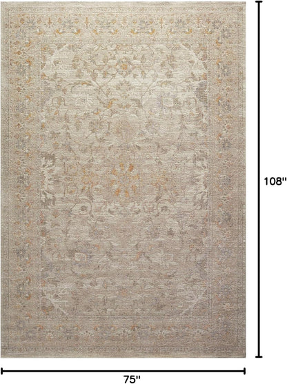 Chris Loves Julia Rosemarie 6'-3" X 9' Area Rug in Ivory/Natural - Classic No-Shed Area Rug, Soft Living Room Rug, Antique Inspired Modern Rug for Living Area, Bedroom, Dining Room