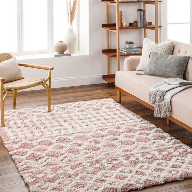 Hinsdale Machine Woven Polyester Area Rug in Pink