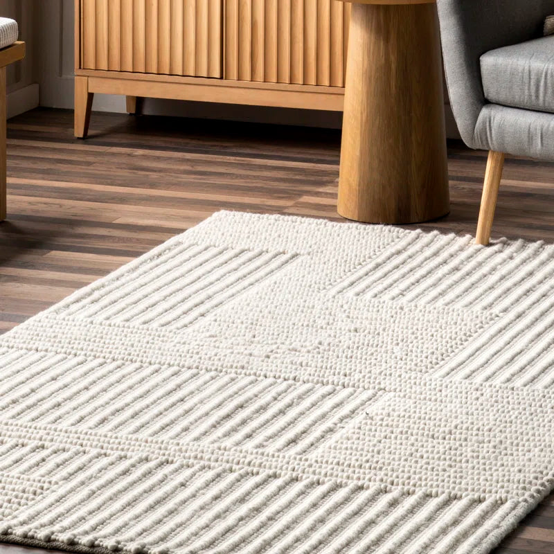 Dorene Contemporary High-Low Striped Wool Area Rug